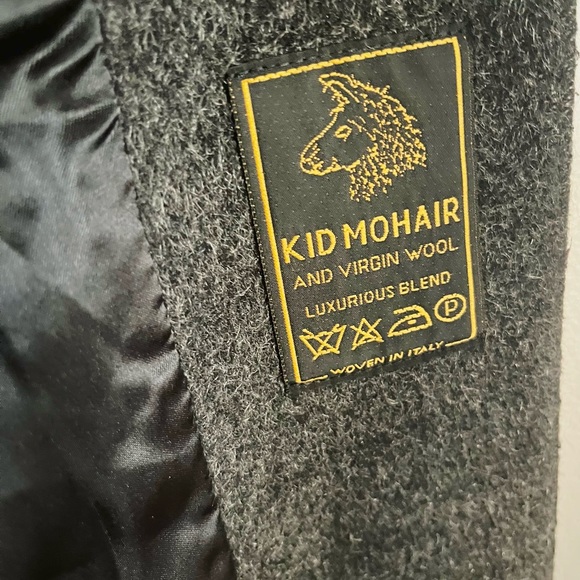 VINTAGE CHARCOAL LUXURY WOOL MOHAIR BLEND  PEA COAT MIDI SHORT MADE IN FRANCE L - Picture 3 of 10